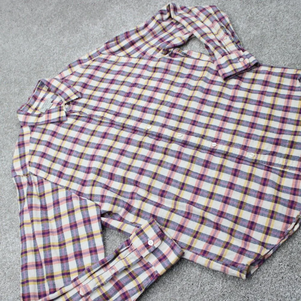 J. Crew Cotton/Linen Blend Shirt Mens‎ Large Pink/Purple/Yellow/White L/S Button